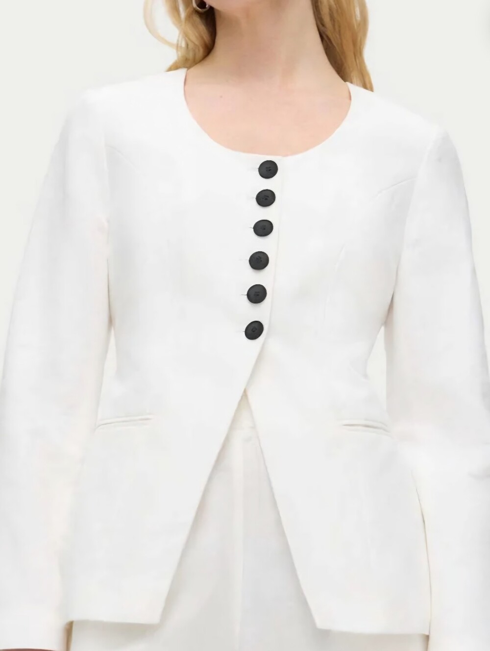 NWT ALIGNE White Daphne Linen Mix Tailored Button Front Jacket Blazer 2